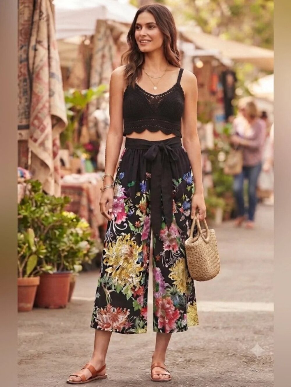 Johnny Was California Metalli Notte Cropped Palazzo Pants Silk Blend Size Small